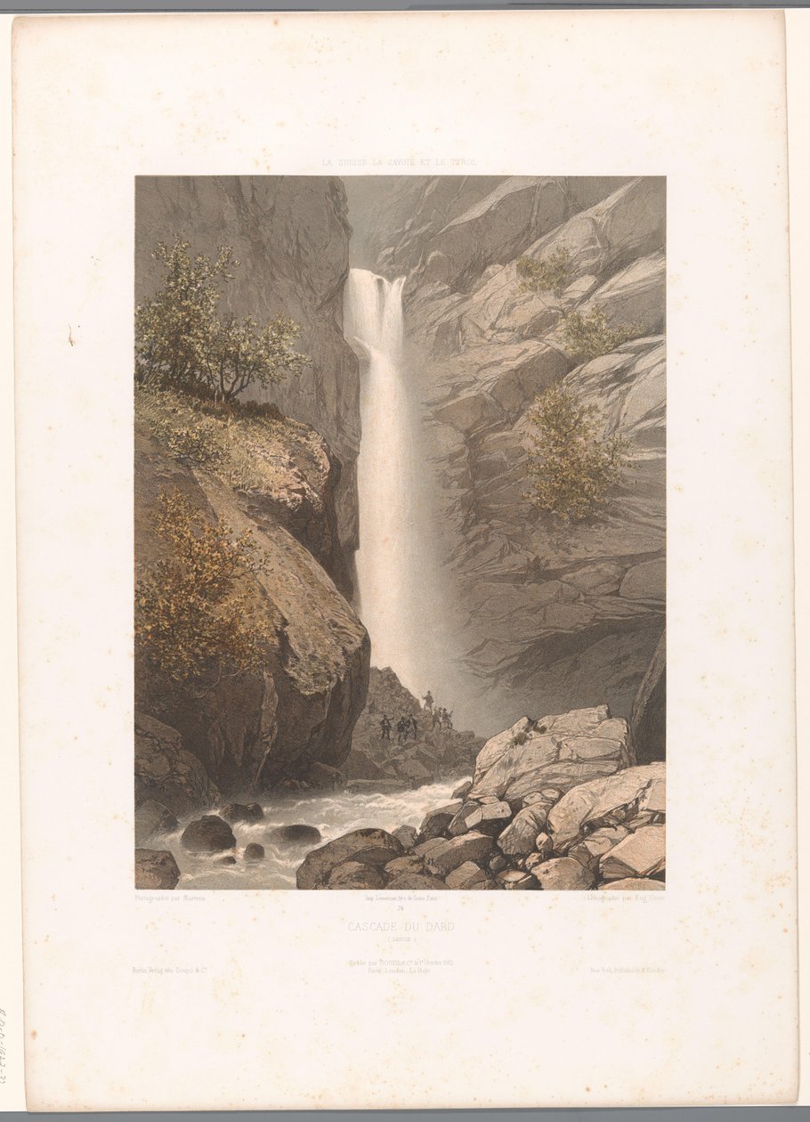 Dard şelalesinin görünümü Cascade du Dard (nesnedeki başlık) İsviçre, Savoy ve Tirol