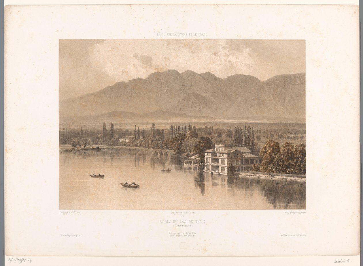 Thun Gölü kıyılarının görünümü Bords du Lac de Thun (nesne üzerindeki başlık) İsviçre, Savoy ve Tirol