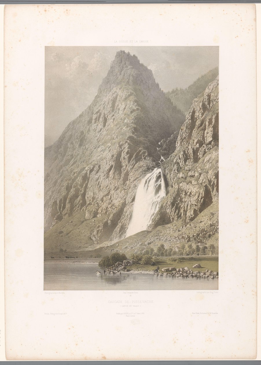 Pissevache şelalesinin görünümü Cascade de Pissevache (nesne üzerindeki başlık) İsviçre ve Savoy