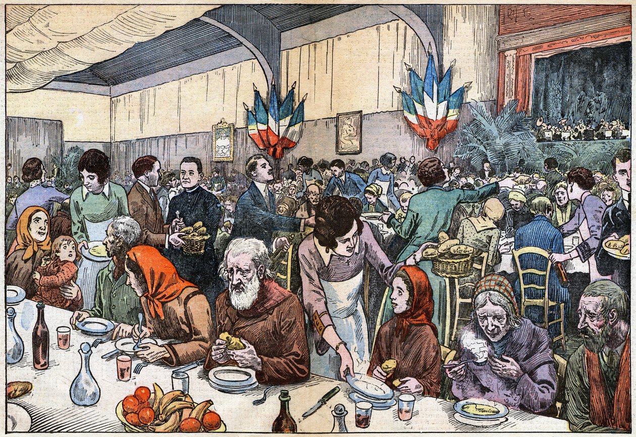 Yoksullar için bir ziyafet (yardım - yardım komitesi - Katolik yardımı - çorba - hanımefendi). 1927 Noel Günü