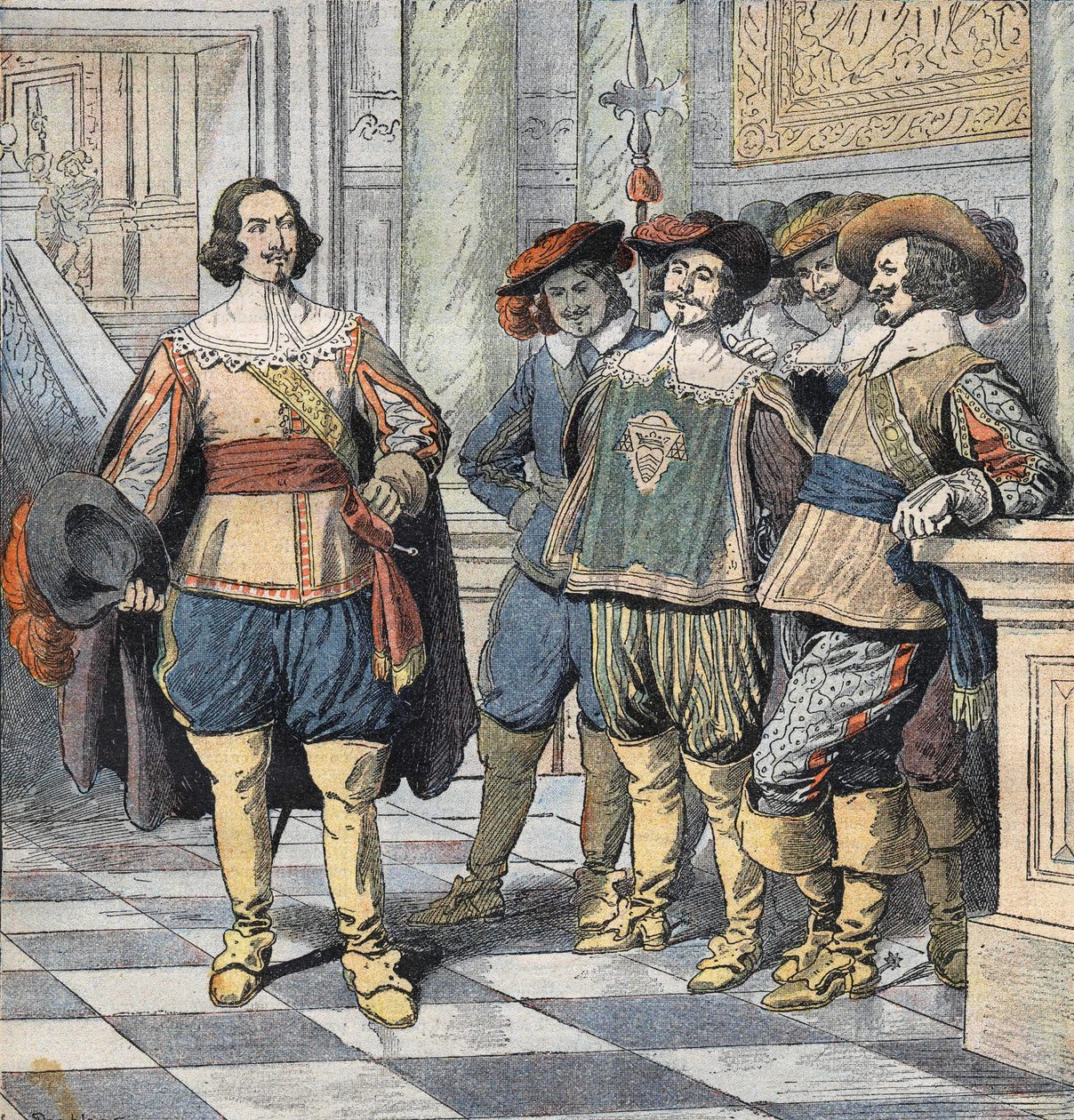 "Les Trois Mousquetaires" (Üç Silahşörler) için illüstrasyon, 20. yüzyılın başları (gravür) by Eugene Damblans