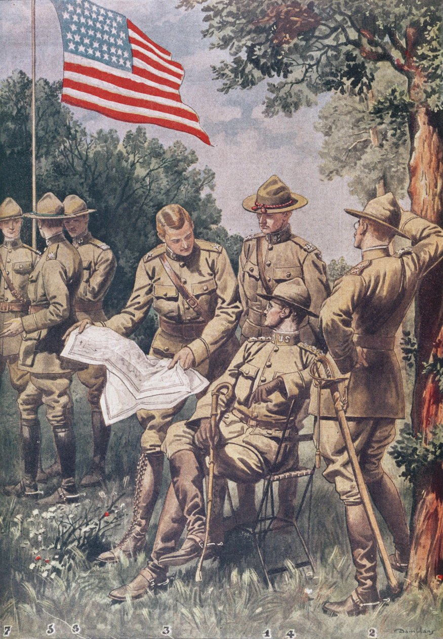 Amerikalıların Fransa'ya Gelişi: Farklı rütbeleri nasıl tanıyabiliriz, 'Le Petit Journal', 1917-18 by Eugene Damblans