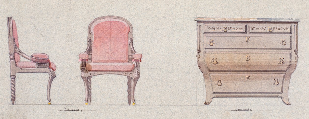 Altın Oda için koltuk ve komodin by Eugene Emmanuel Viollet le Duc