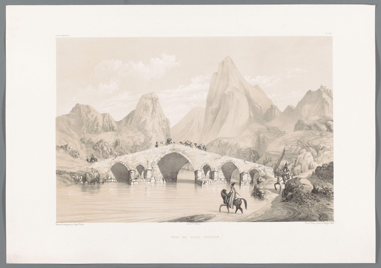 Pol-e Dokhtar Pont du Kızıl-Hauzen Köprüsü (nesne üzerindeki başlık) İran manzaraları (dizi başlığı) Farsça modern (dizi başlığı) by Eugene Flandin