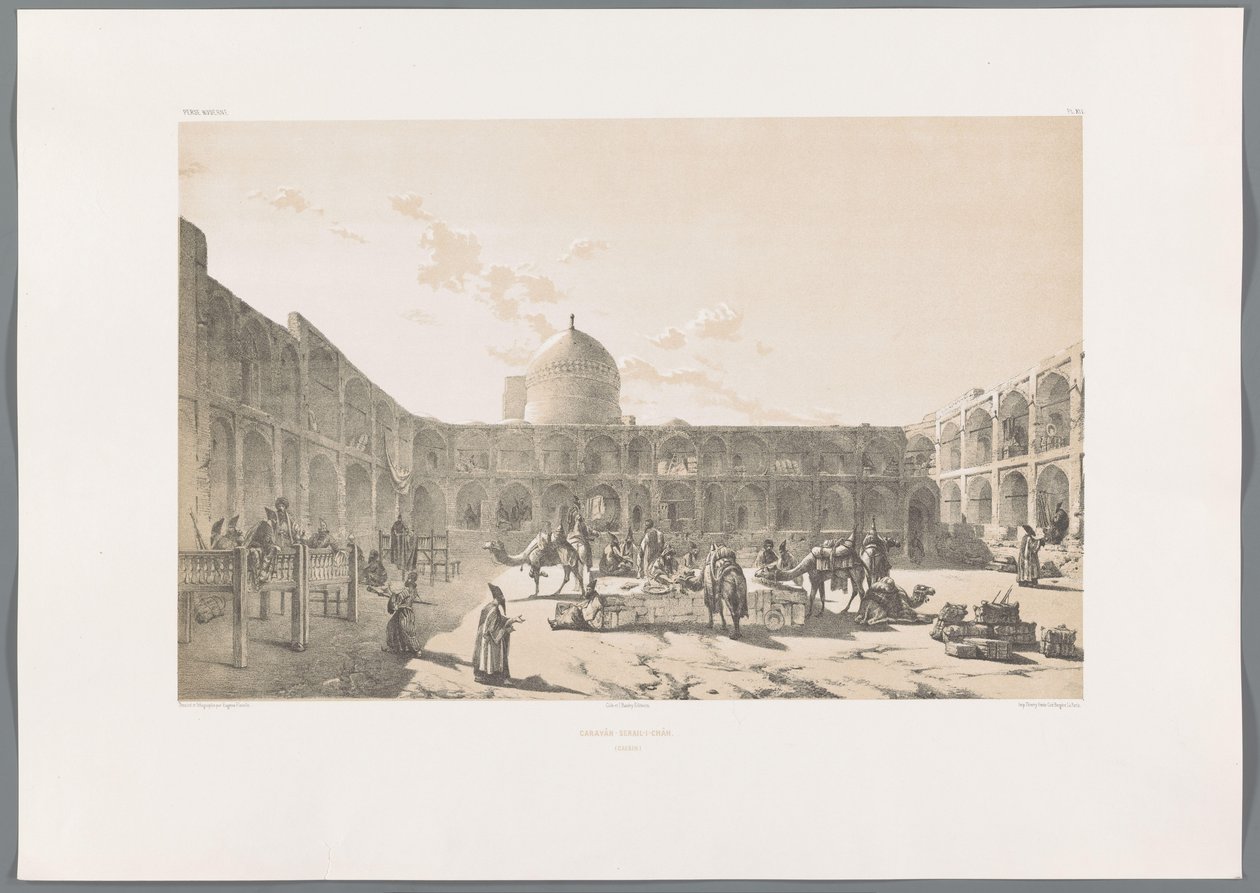 Kazvin Kervansaray-ı Şah Caravân-Serail-I-Châh (Casbin) (nesne üzerindeki başlık) Pers manzaraları (dizi başlığı) Perse modern (dizi başlığı) by Eugene Flandin