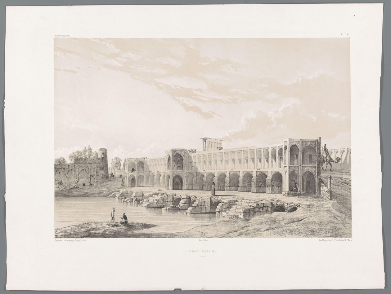 Khaju köprüsü veya Isfahan Pont Kadjiou Chiraz'daki Pol-e Khaju (nesne üzerindeki başlık) Farsça manzaralar (dizi başlığı) Farsça modern (dizi başlığı) by Eugene Flandin