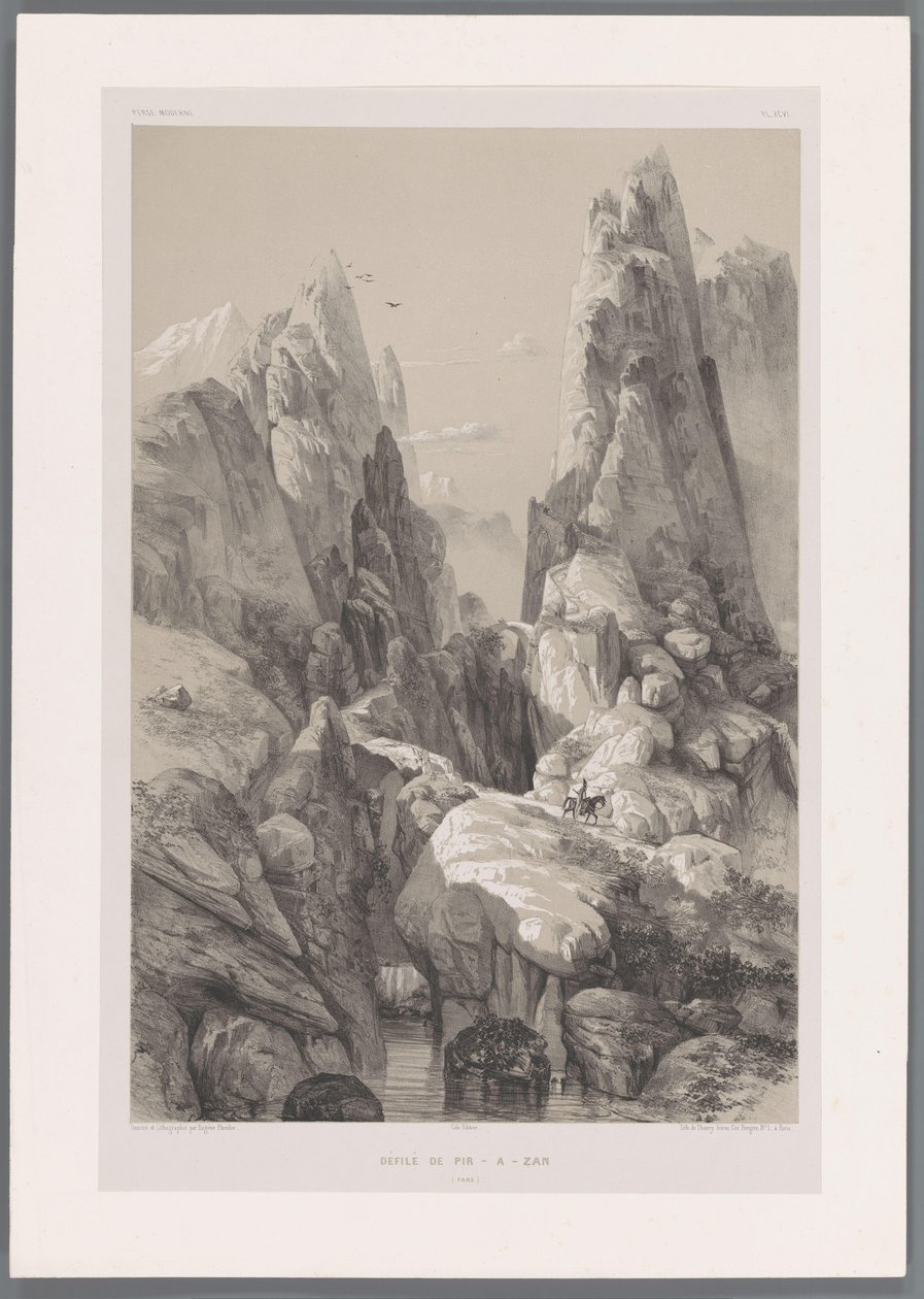 Dağ Kanyonu İran'da Kuh-e Pir Zan Défilé de Pir-a-Zan (Fars) (nesne üzerindeki başlık) İran manzaraları (dizi başlığı) Farsça modern (dizi başlığı) by Eugene Flandin