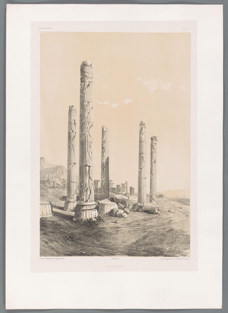 Persepolis Harabeleri Persépolis (nesne üzerindeki başlık) Pers manzaraları (dizi başlığı) Perse moderne (dizi başlığı) by Eugene Flandin