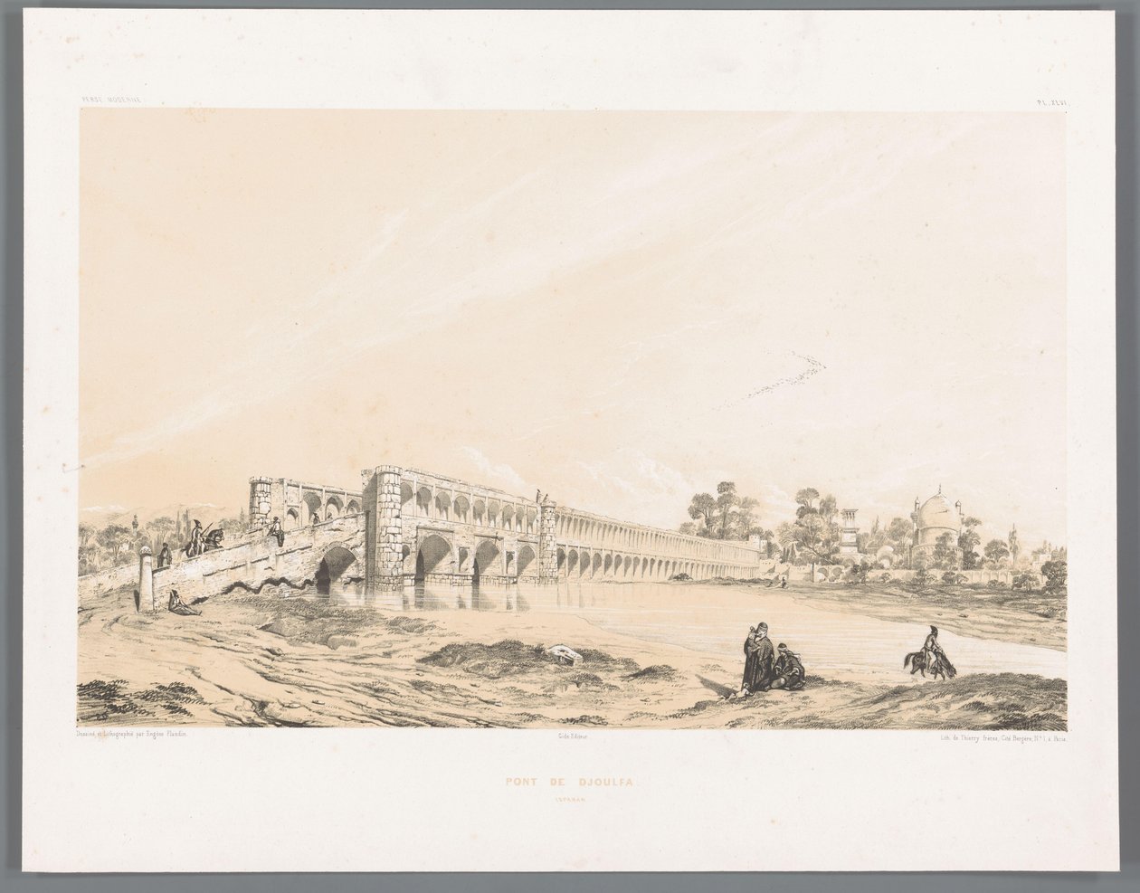 Isfahan Pont de Djoulfa Ispahan'daki Si-o-se Pol veya Allahverdi-Khan Köprüsü (nesne üzerindeki başlık) Farsça manzaralar (dizi başlığı) Farsça modern (dizi başlığı) by Eugene Flandin