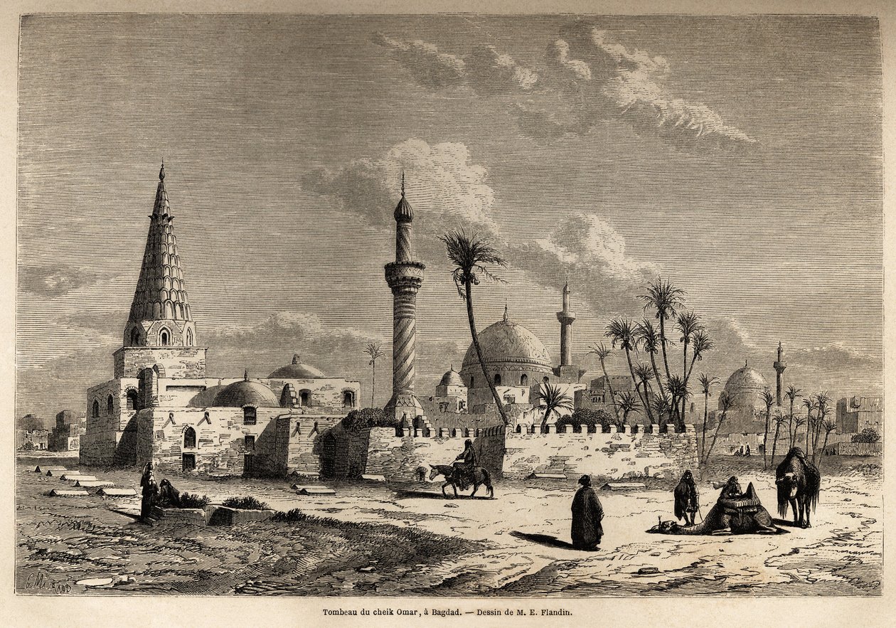 Şeyh Ömer'in Bağdat'taki mezarı, Eugene Flandin (1809-1876) tarafından 1840-1842'de Mezopotamya'ya yaptığı yolculuğunu göstermek için çizildi. “Le tour du monde” 1861'deki gravür. Selva'nın koleksiyonu. by Eugene Flandin