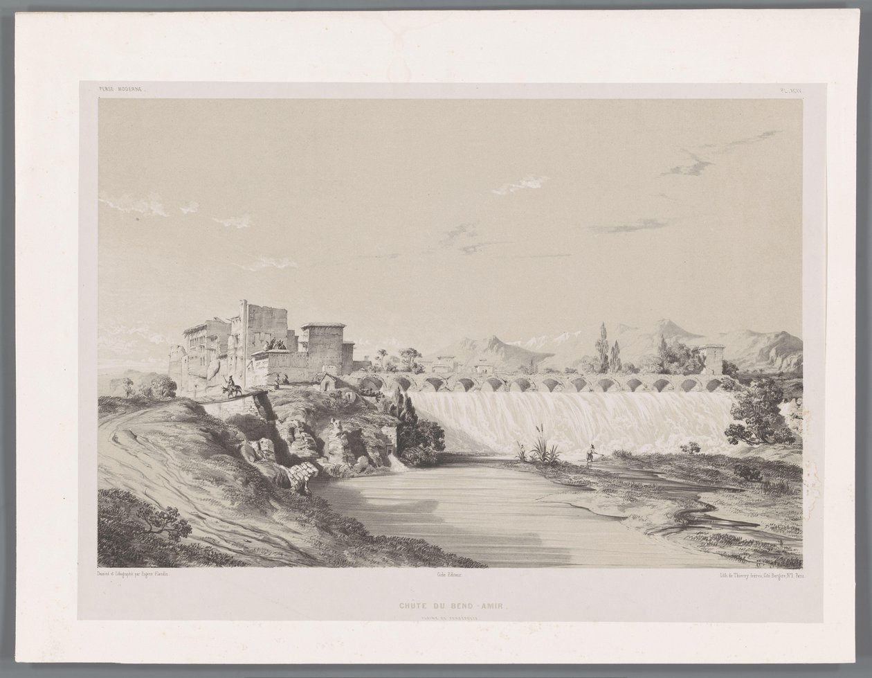 Persepolis ovasında Band Amir Şelalesi Chûte du Bend-Amir ovası de Persépolis (nesne üzerindeki başlık) Pers manzaraları (dizi başlığı) Farsça modern (dizi başlığı) by Eugene Flandin