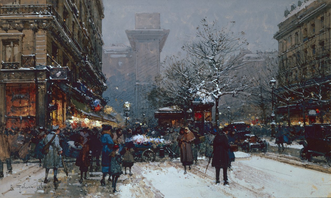 Porte St. Denis, Paris (siyah tebeşir ve gövde rengi) by Eugene Galien Laloue