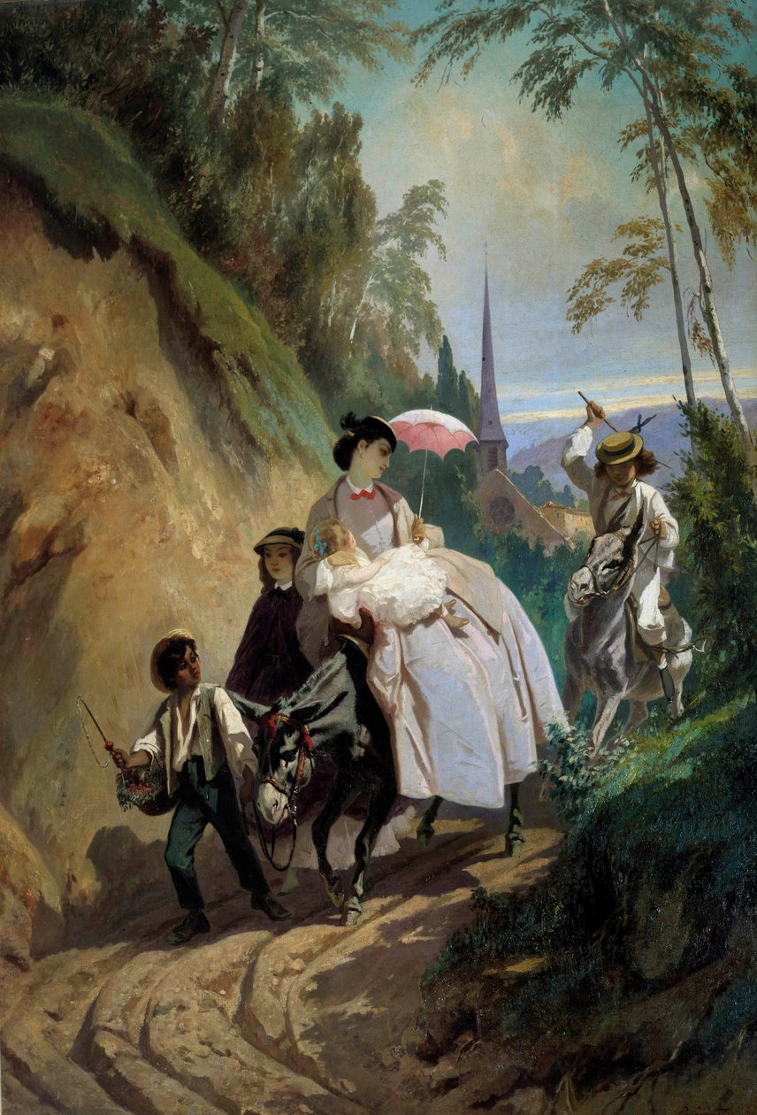 Eugene Giraud (1806-1881) tarafından yapılan Montmorency Tablosuna eşekle yürümek 19. yüzyıl Paris, Dekoratif Sanatlar by Eugene Giraud