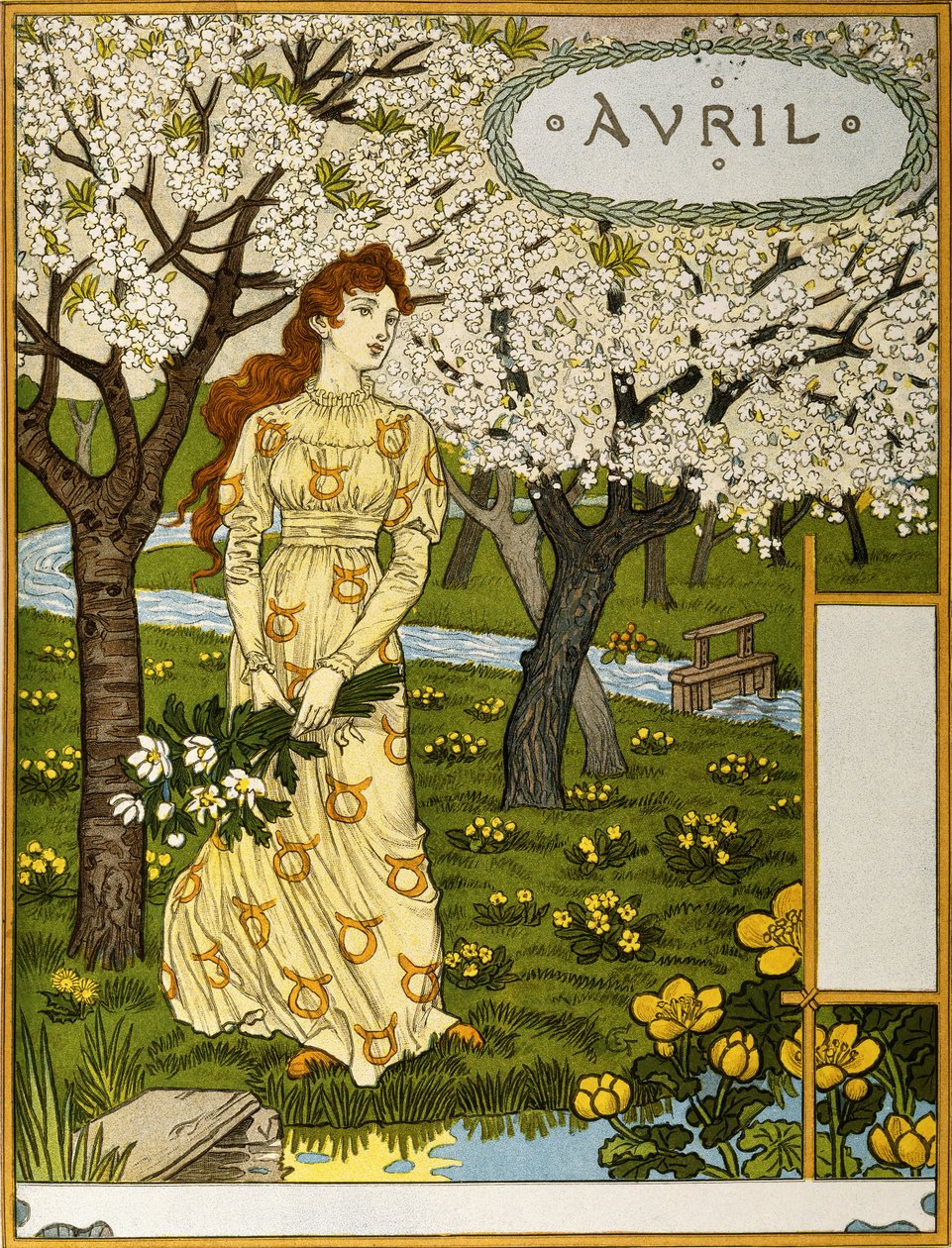 Nisan, Güzel sanatlar portföyünden "Le Mois" çizimi, 1896 by Eugene Grasset