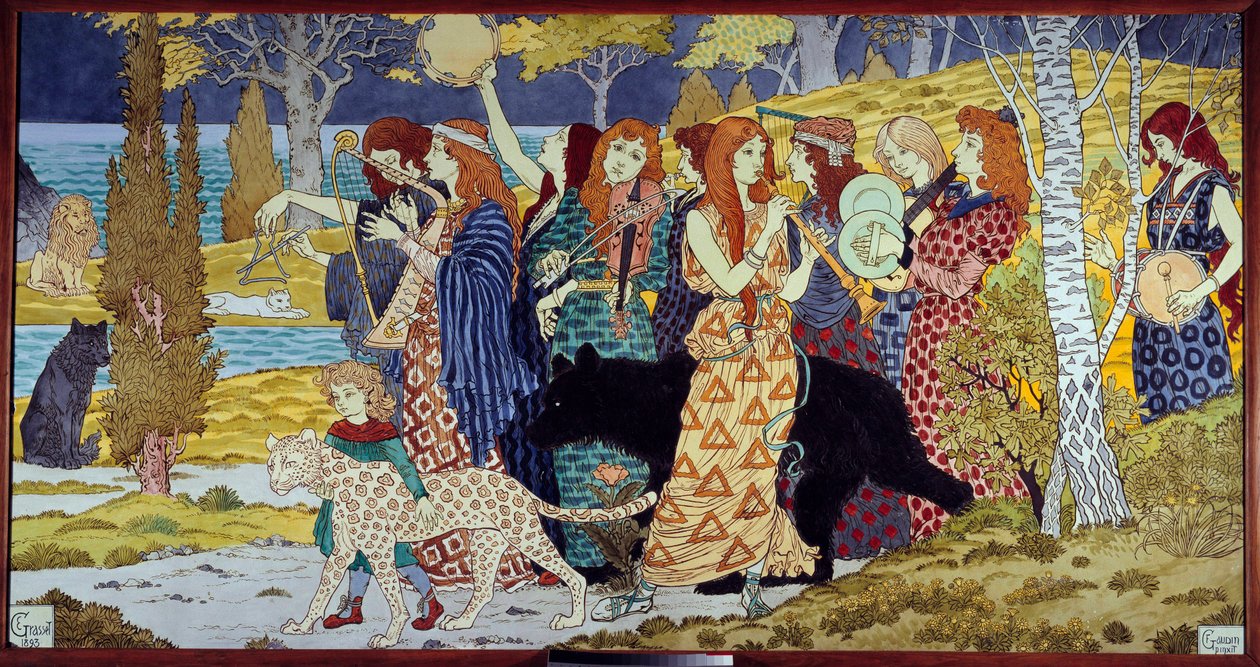 Art Nouveau: “” Uyum”” Müzisyenler ve hayvanlar. Lava emaillee, Eugene Grasset (1841-1917) 1893 Sun. 1,3x2,45 m Paris, Orsay Müzesi by Eugene Grasset