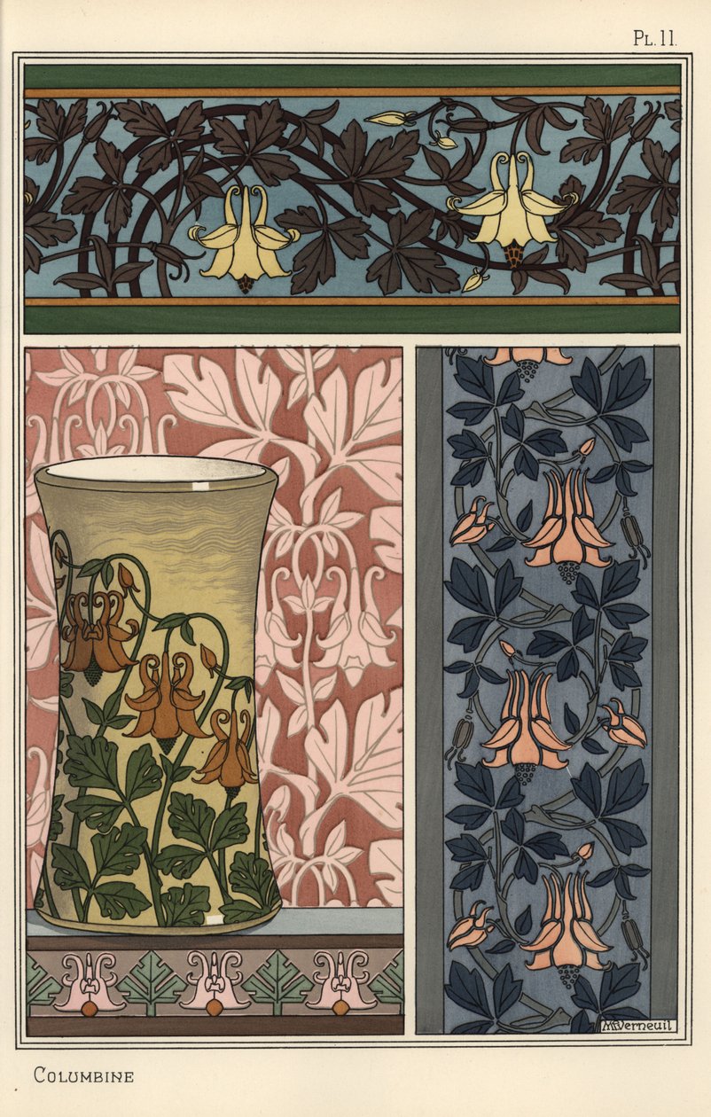 Columbine çiçek, Aquilegia vulgaris, duvar kağıdı, kumaş ve vazo için desenlerde by Eugene Grasset
