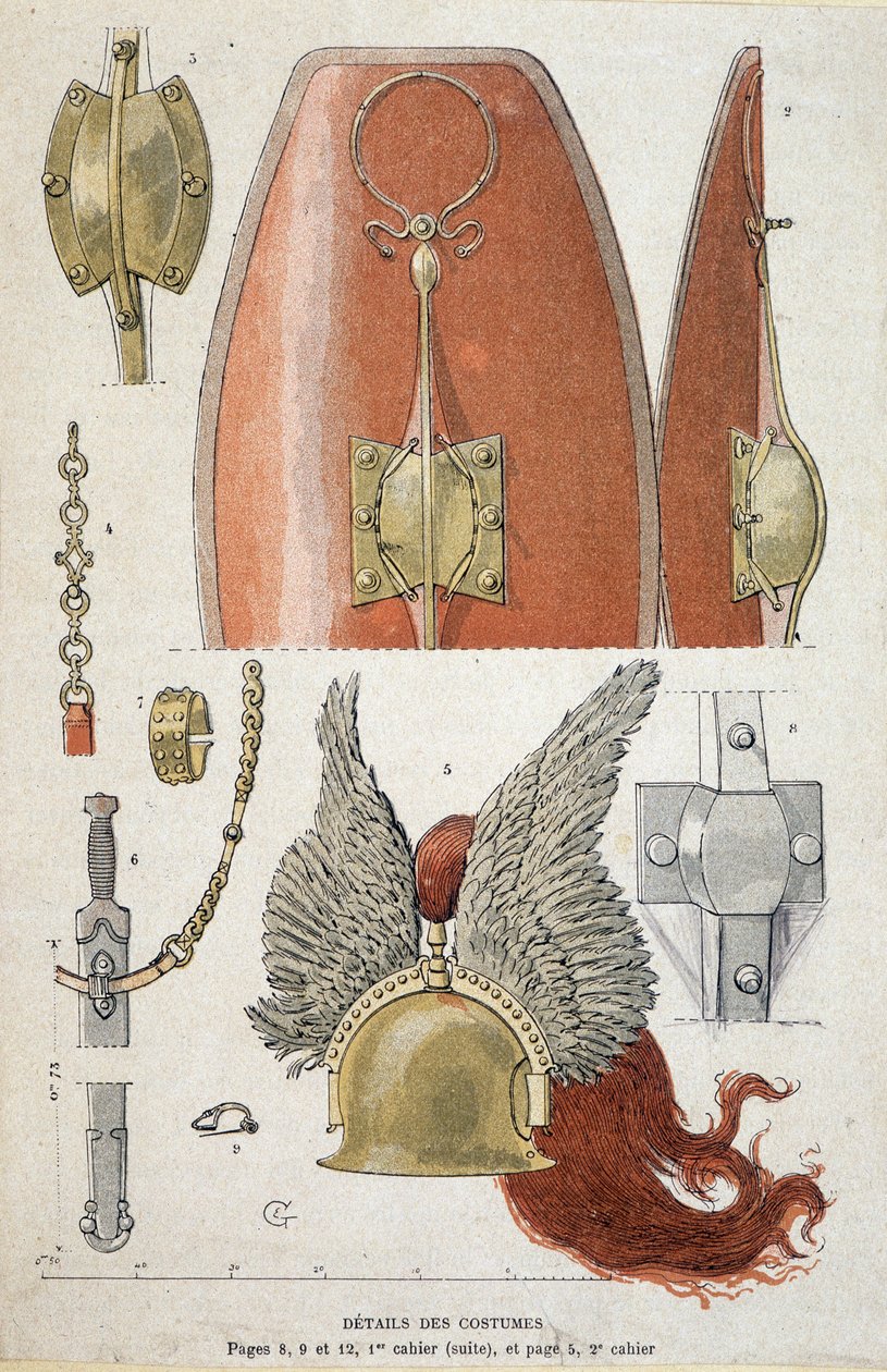 Galyalı savaşçı kostümünün detayları - “” Şanlı Öğretim Cahiers, Tunç Çağı ve Galya Çağı Savaş Kostümleri””, ed. çimen by Eugene Grasset