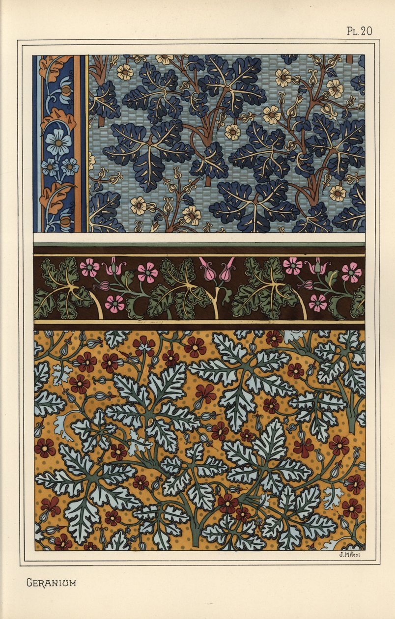 Duvar kağıdı ve kumaş desenlerinde sardunya motifleri by Eugene Grasset