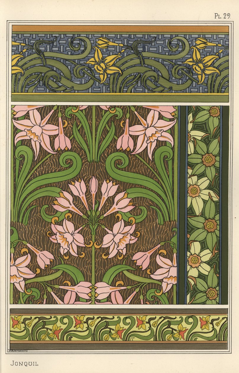 Duvar kağıdı ve kumaş desenlerinde tasarım motifi olarak Jonquil, Narcissus jonquilla by Eugene Grasset