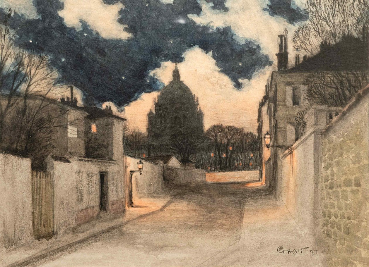 Montmartre üzerinde yıldızlı gece, 1897. by Eugene Grasset