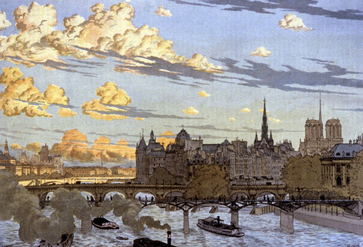 Louvre köprüsünden görülen Ile de la Cite by Eugene Grasset