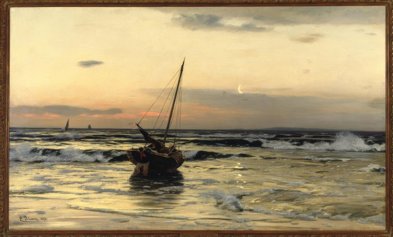 E. Dücker, deniz kenarında gün batımı by Eugene Gustav Dücker