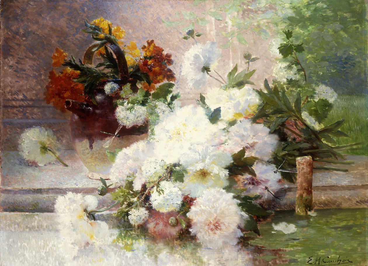 Sonbahar Çiçekleri ile Natürmort by Eugene Henri Cauchois