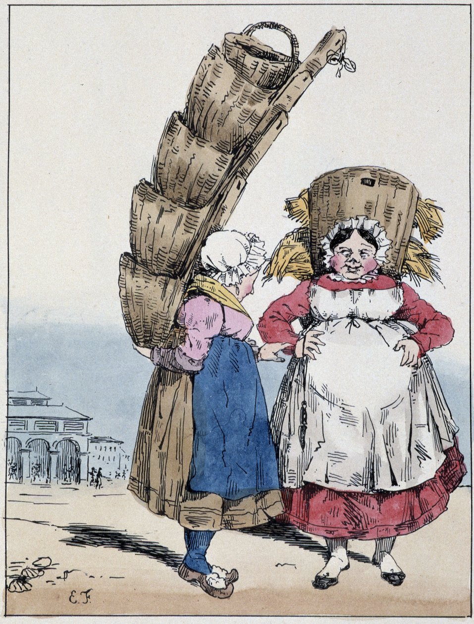 La halle: konuşan ve sepet takan iki kadın - Eugène Forest, ed. Delpech, Paris, v.1830 by Eugene Hippolyte Forest
