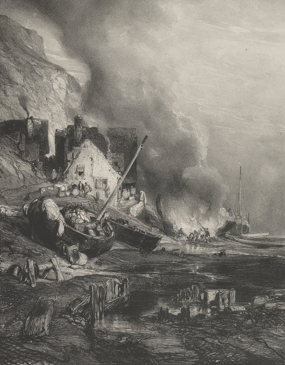 Alçalan Bir Geminin Yeniden Takılması, 1833. by Eugene Isabey