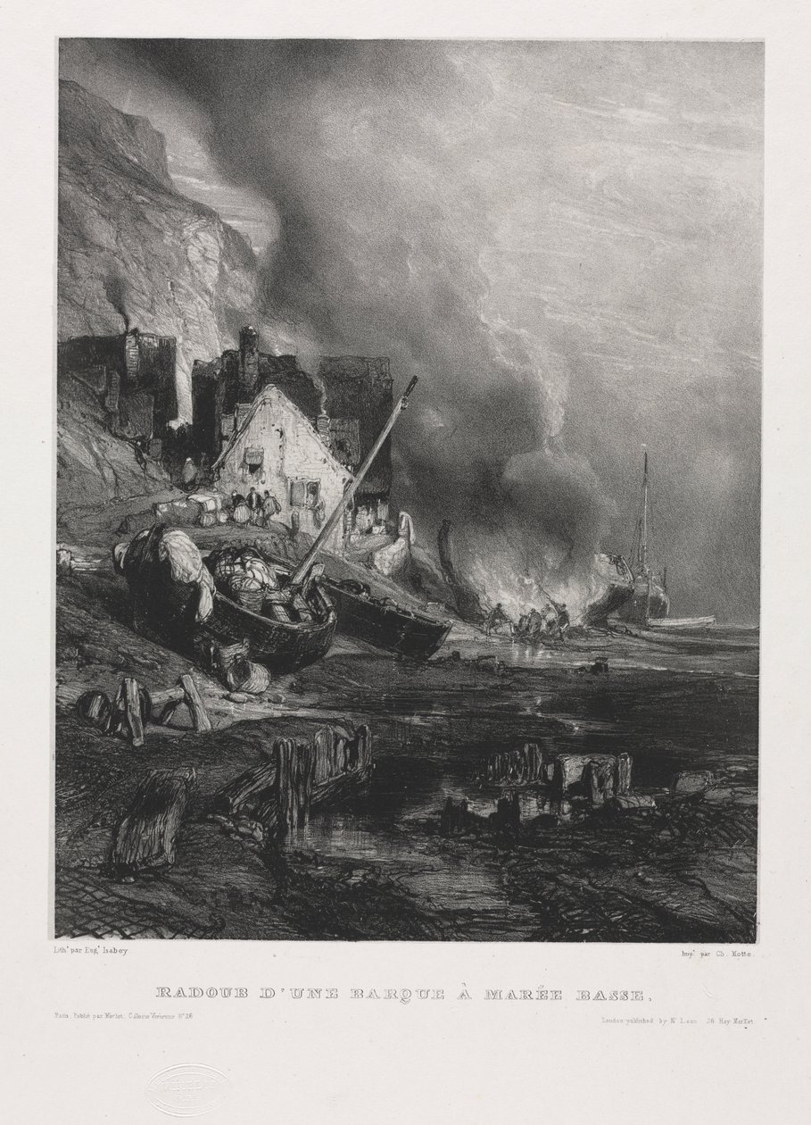 Altı Deniz Piyadesi: Alçak Gelgitte Bir Teknenin Yeniden Takılması , 1833. by Eugene Isabey