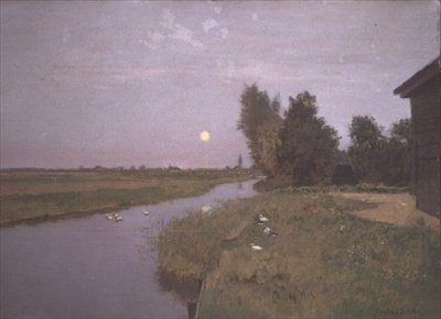 Nehir üzerinde ördekler ile manzara by Eugene Jettel