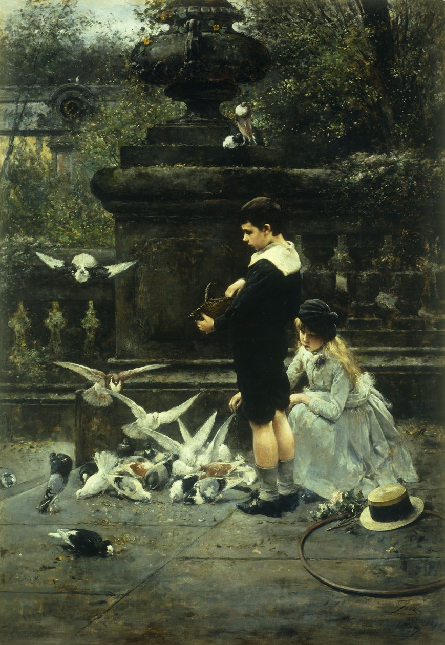 Güvercinleri Beslemek, 1887 by Eugene Joors