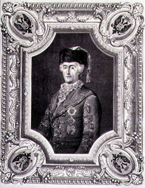 Stephane Pannemaker (1847-1930) tarafından oyulmuş Seyahat Kostümlü Büyük Catherine (1729-96) portresi (gravür) by Eugene Joseph (after) Viollat