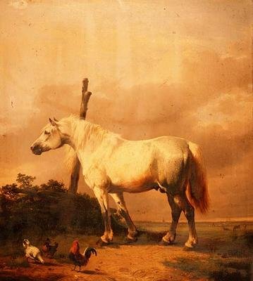 Geniş bir arazide Kümes Hayvanlı Bir Carthorse by Eugene Joseph Verboeckhoven