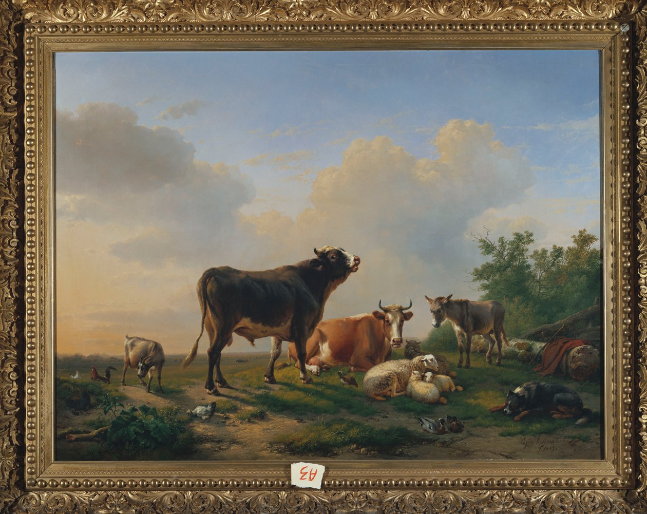 Geniş bir arazide boğa, inek, eşek, keçi, koyun ve kümes hayvanları, 1849 by Eugene Joseph Verboeckhoven