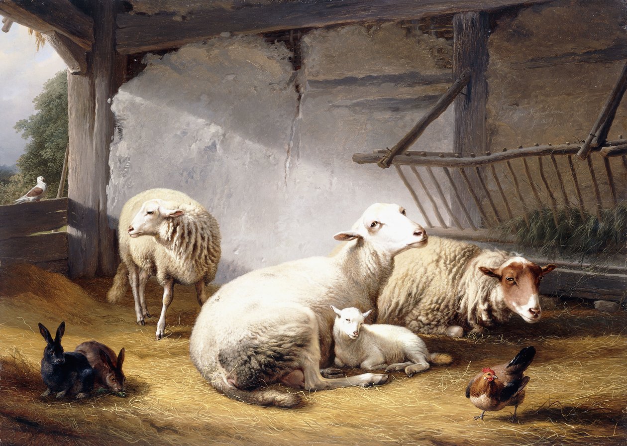 Ahırda Koyun, Tavşan ve Tavuk, 1859 by Eugene Joseph Verboeckhoven