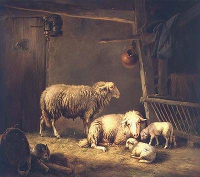 Bir ahırda koyun by Eugene Joseph Verboeckhoven