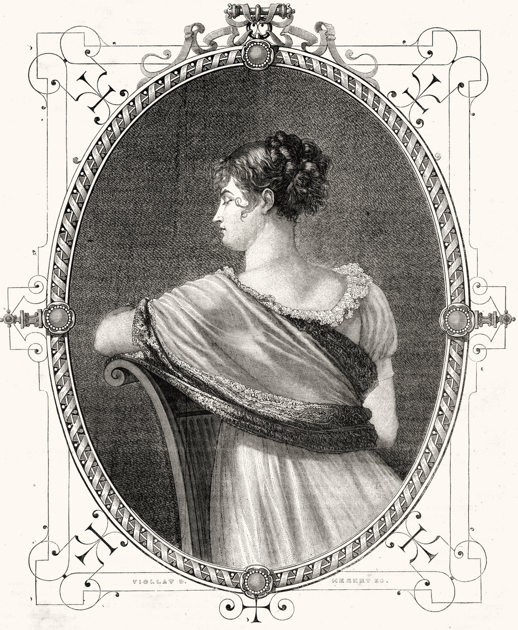 Antoine Auguste Ernest Hebert (1817-1908) tarafından oyulmuş Madam Recamier (1777-1849) portresi by Eugene Joseph Viollat