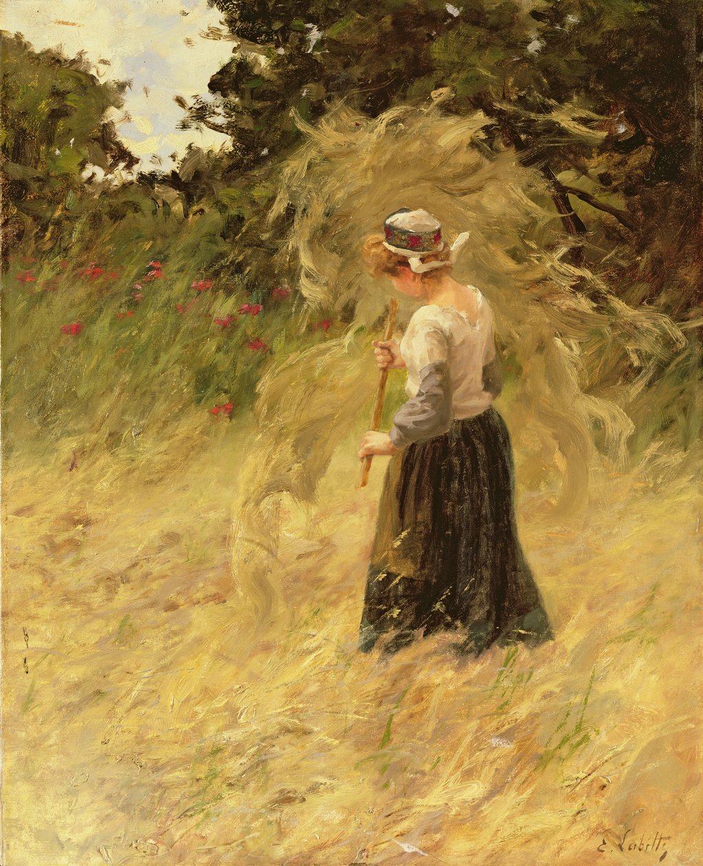 Saman Toplayan Kız, 19. yüzyıl by Eugene Leon Labitte