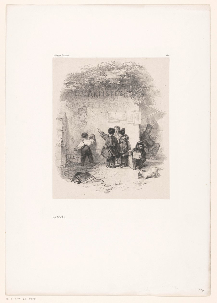 Çocuklar bir duvarın önünde Les Artistes (nesne üzerindeki başlık) Hatıra Eşyası (dizi adı) by Eugene Leroux