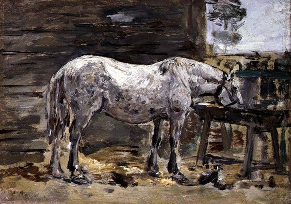 Bir At İçme, c.1885-90 (panelde yağ) by Eugene Louis Boudin