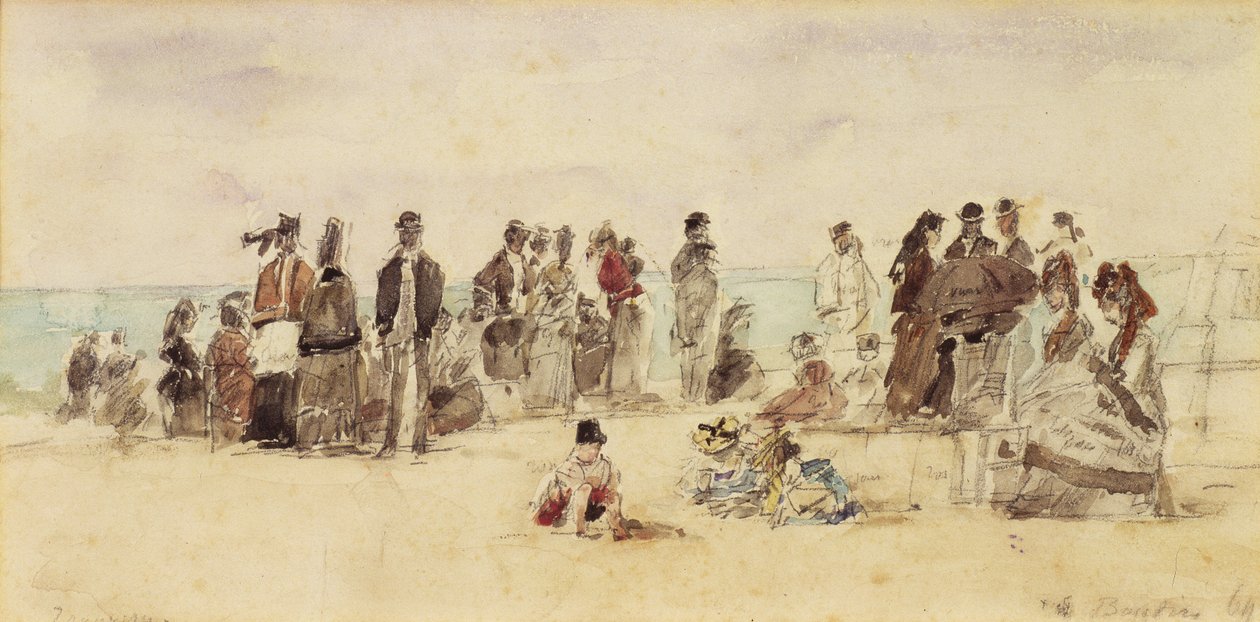 Sahil Sahnesi, 1864 (kağıt üzerinde kalem & mürekkep & wc) by Eugene Louis Boudin