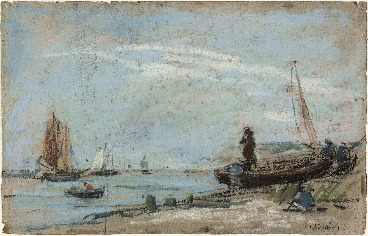 Balıkçı Tekneleri ve Kömürlü Plaj by Eugene Louis Boudin