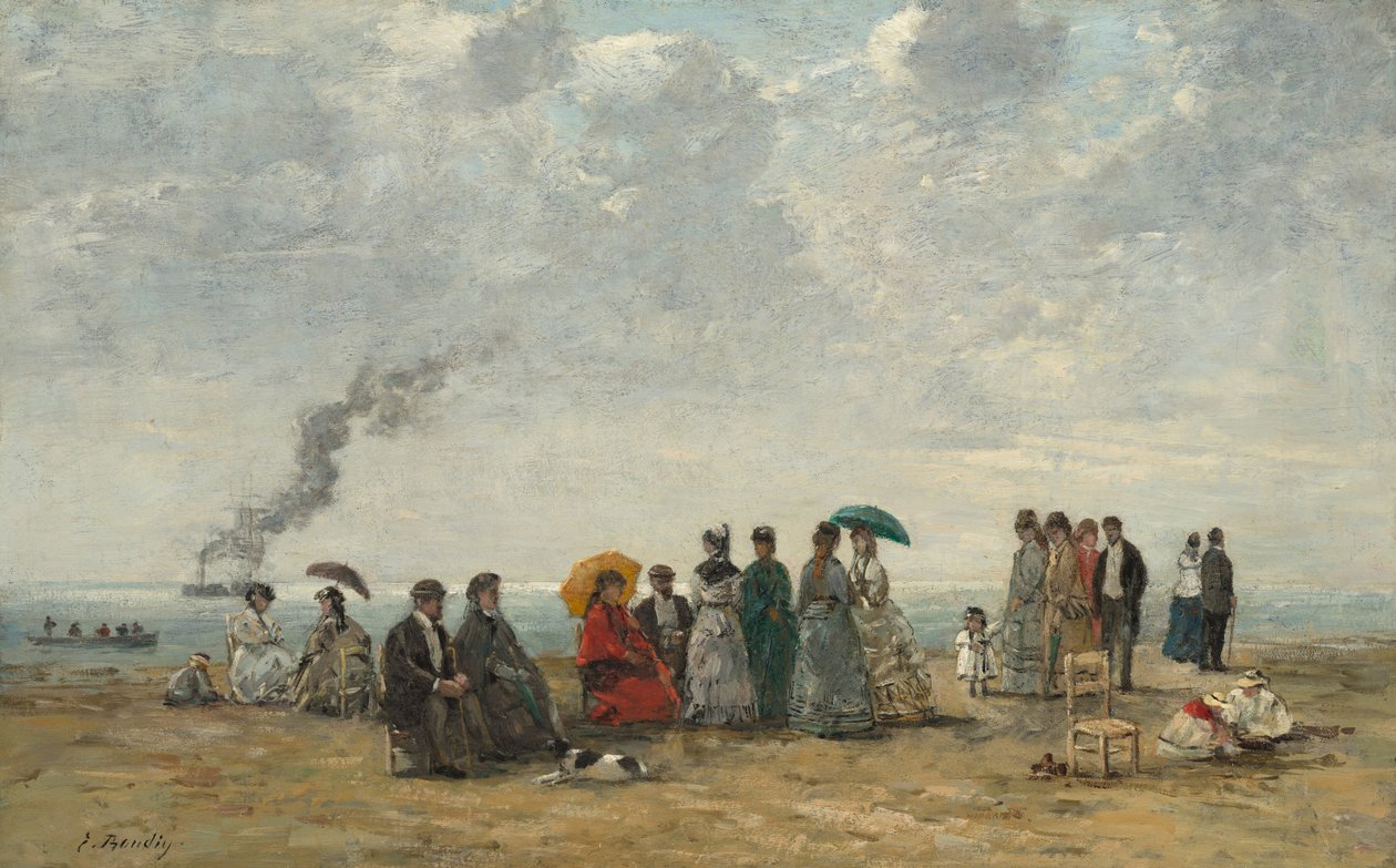 Sahildeki Figürler, c. 1867-70 (tuval üzerine yağlı boya) by Eugene Louis Boudin