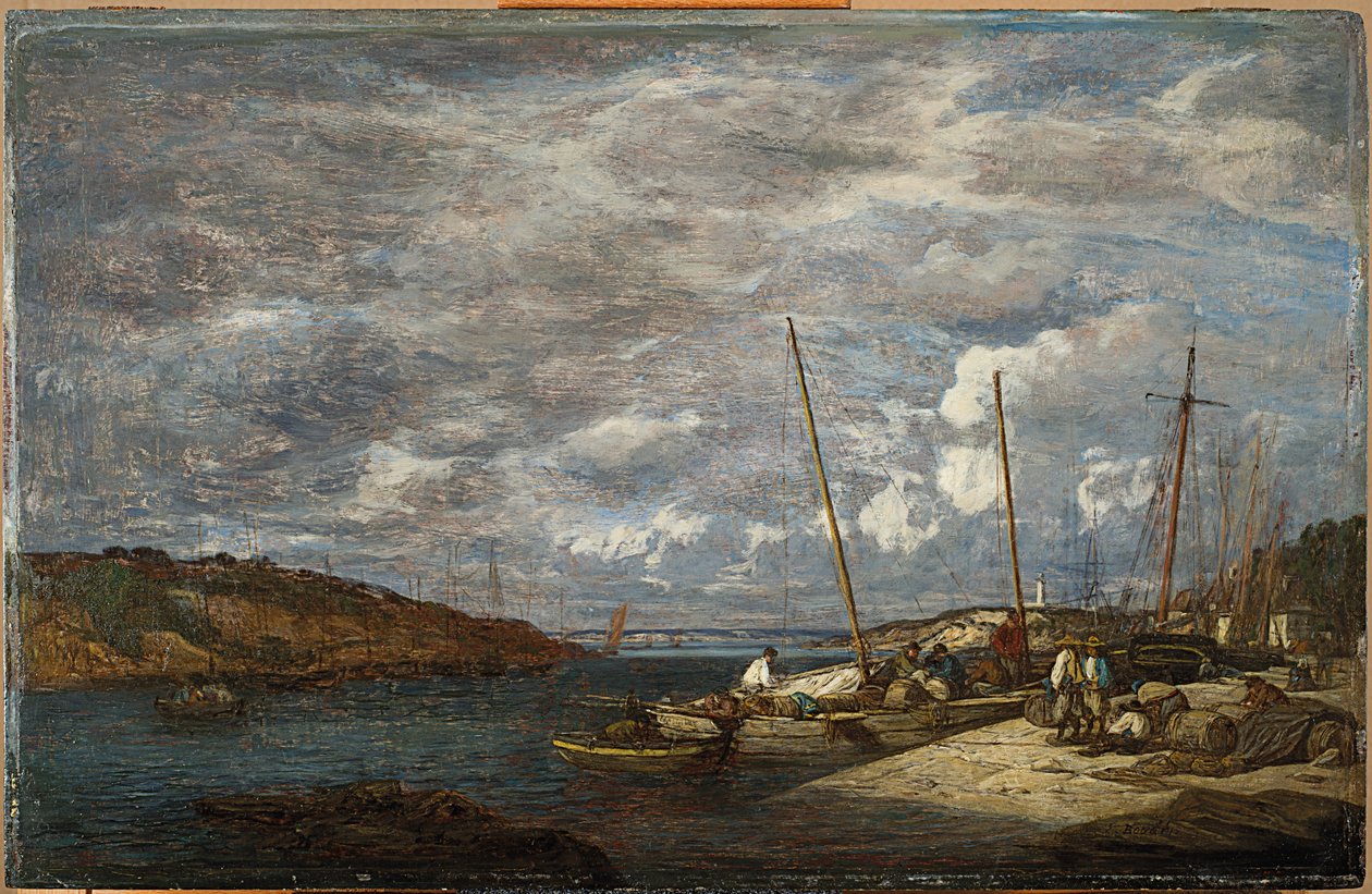 Rıhtımdaki balıkçı tekneleri, Douarnenez, 1855 by Eugene Louis Boudin