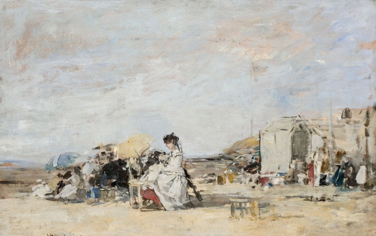 Trouville sahilinde beyazlı kadın by Eugene Louis Boudin