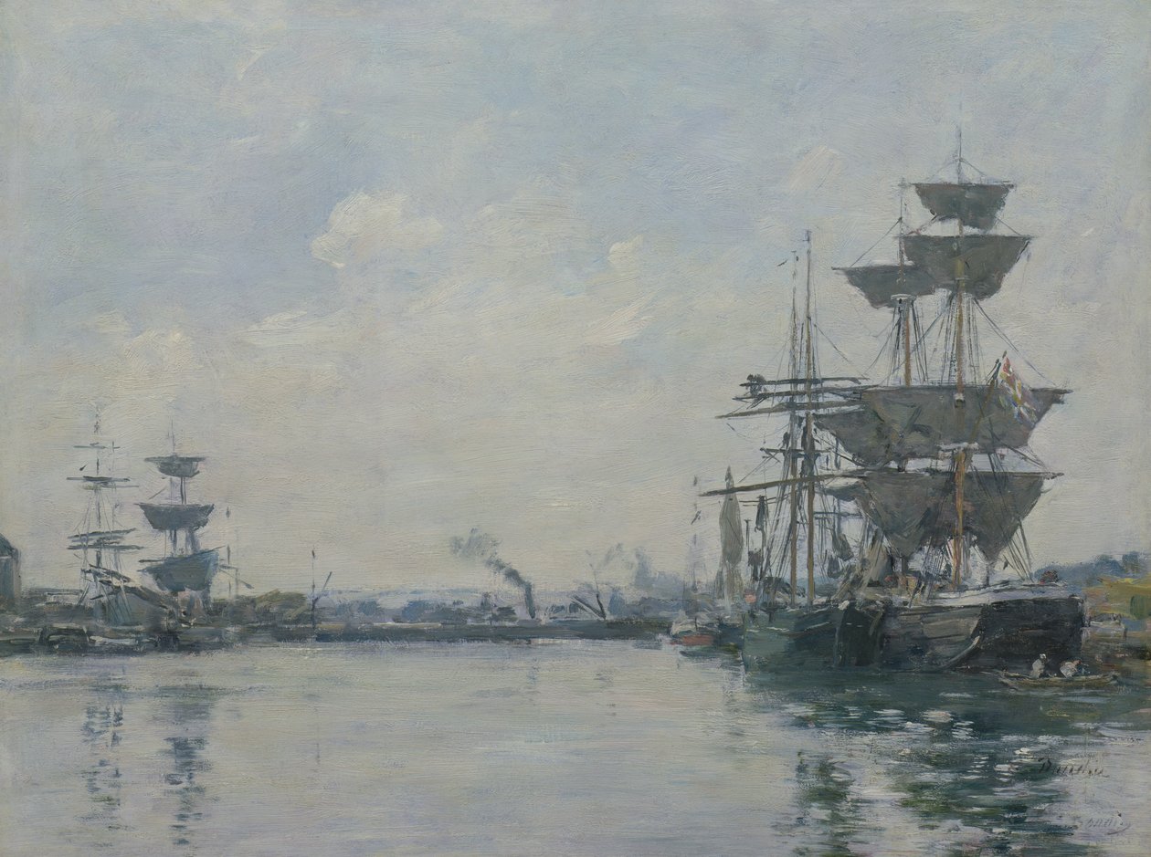 Le Havre, bir havzada gemiler by Eugene Louis Boudin