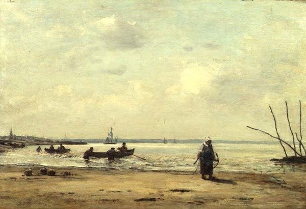 Honfleur Yakınlarında Alçak Gelgit, c.1864-66 (panelde yağ) by Eugene Louis Boudin