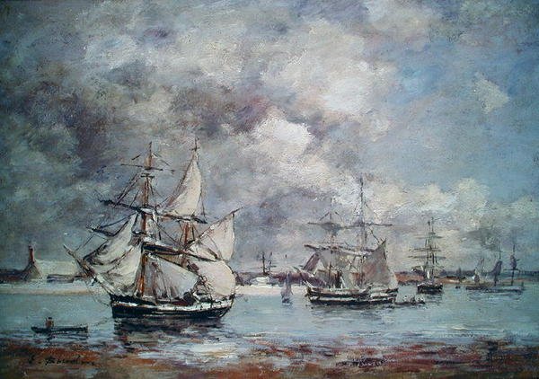 Bir Limanda Yelkenli Tekneler (petrol) by Eugene Louis Boudin