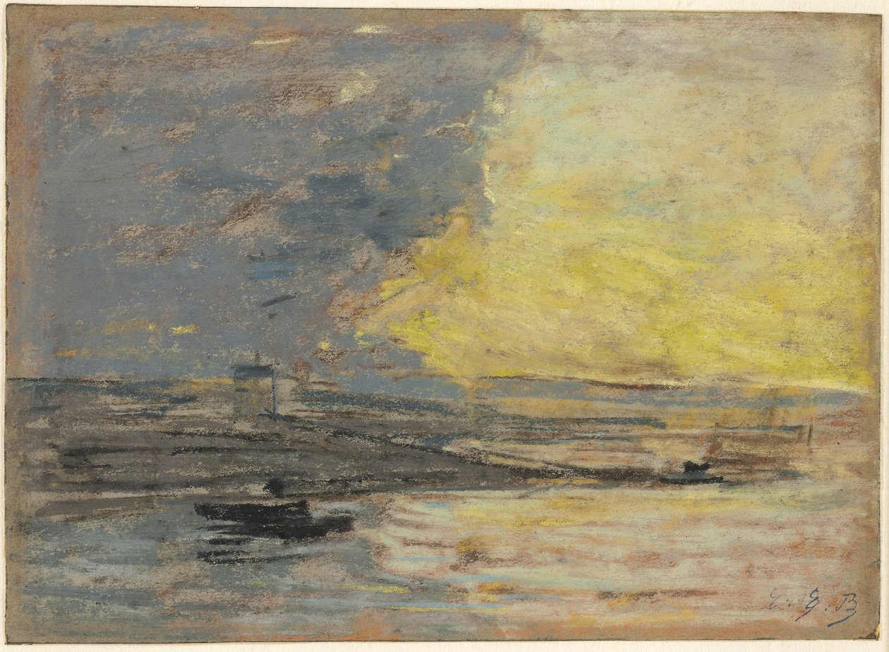 Sahil, Honfleur Limanı, 1860 dolayları (mavi dokuma kağıt üzerine pastel) by Eugene Louis Boudin